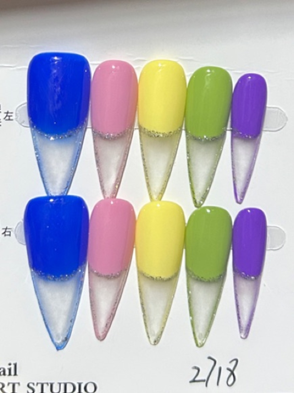 Colorful Stiletto Press-On Nails – Blue, Pink, Yellow, Green, Purple